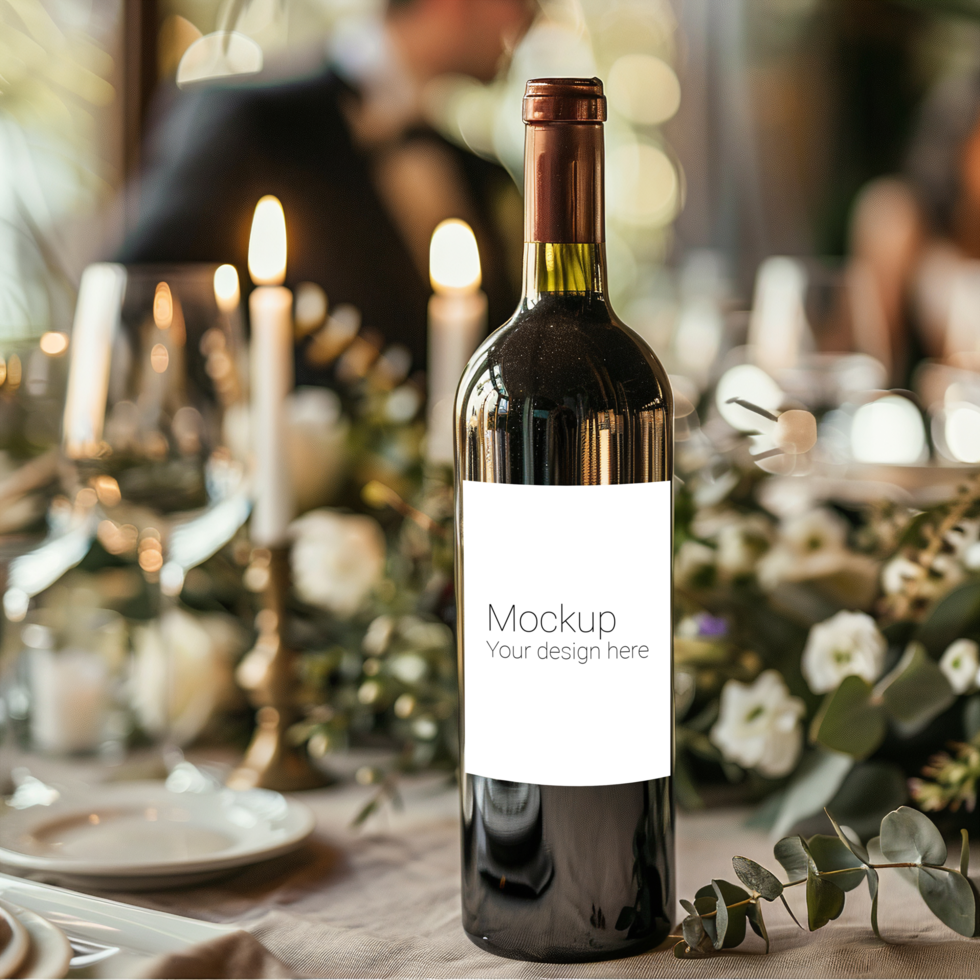 Mockup of label for wine bottle on festive table psd