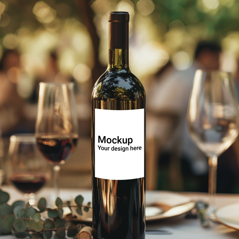 Mockup of label for wine bottle on festive table psd