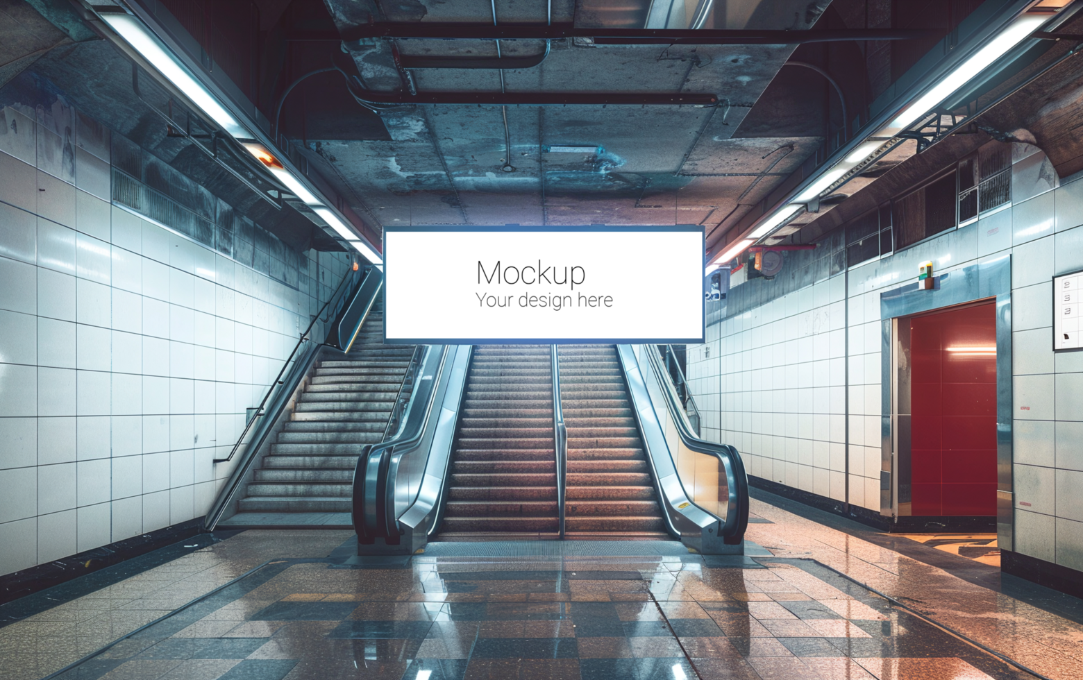 Mockup of street advertisement banner or billboard in subway or subway passage psd