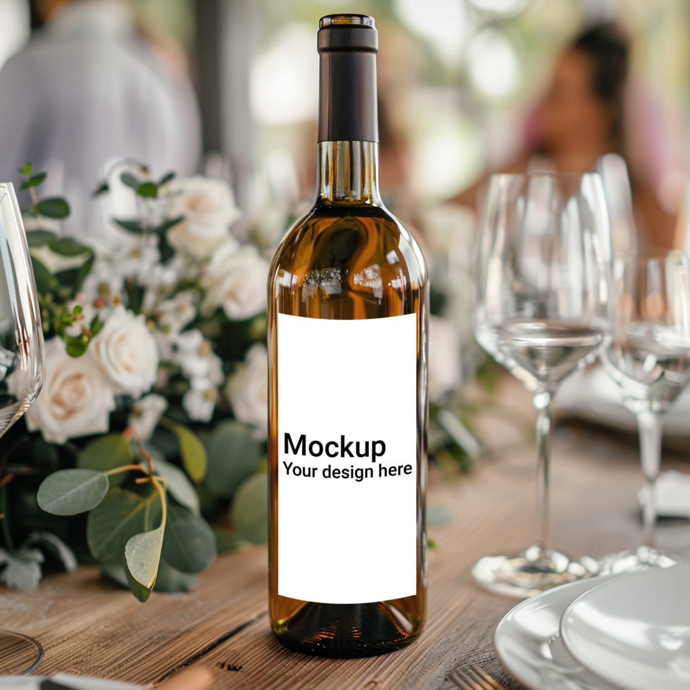 Mockup of label for wine bottle on festive table psd