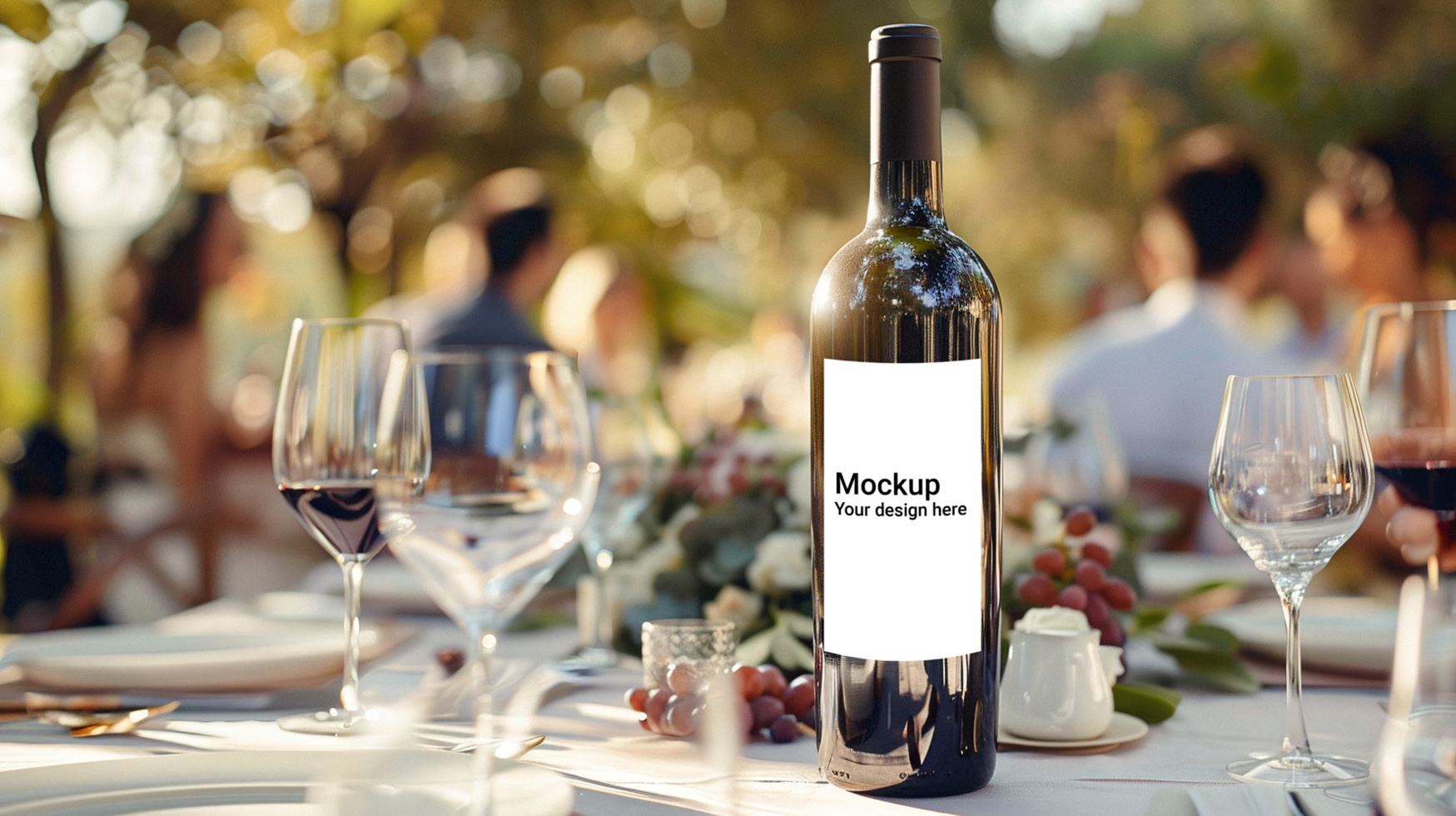 Mockup of label for wine bottle on festive table psd