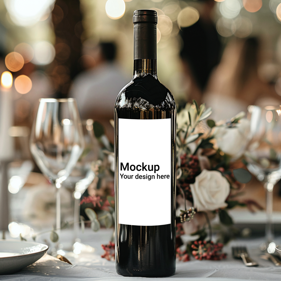 Mockup of label for wine bottle on festive table psd