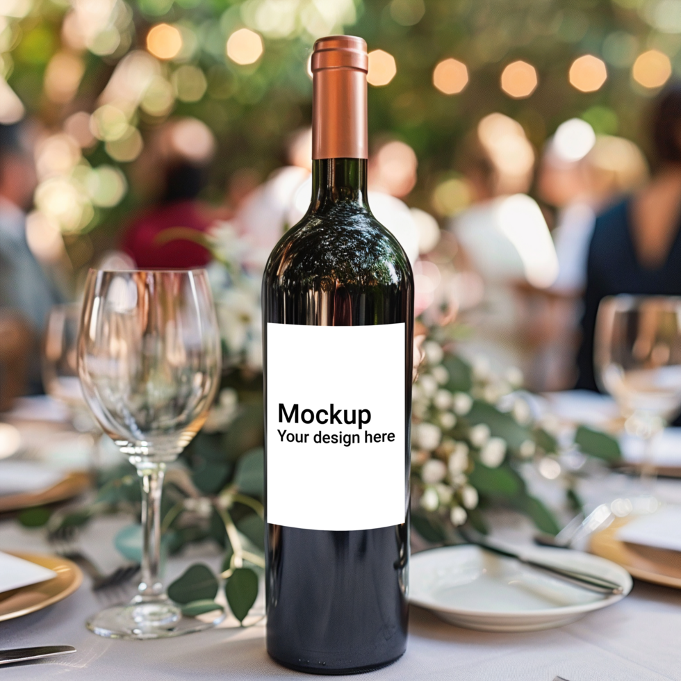 Mockup of label for wine bottle on festive table psd