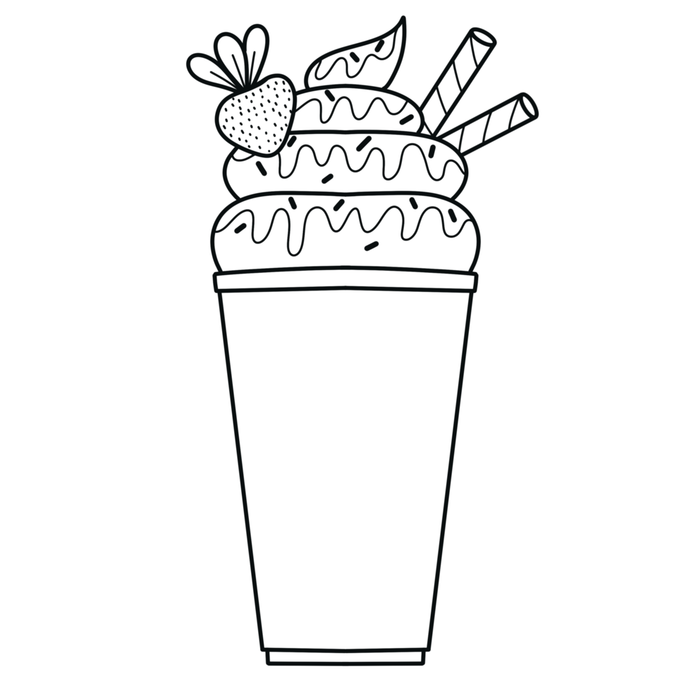 Strawberry smoothie ice cream doodle line png