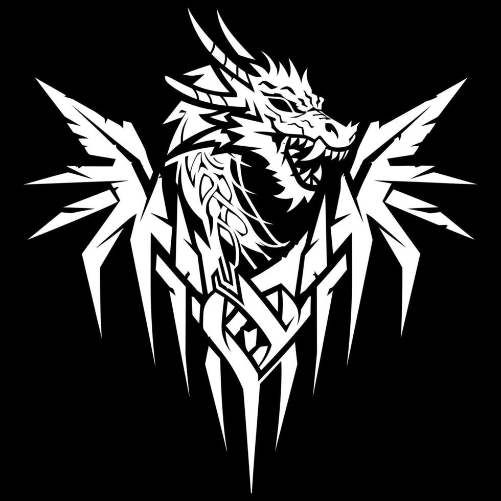 illustration of a Dragon head tattoo on a black background vector