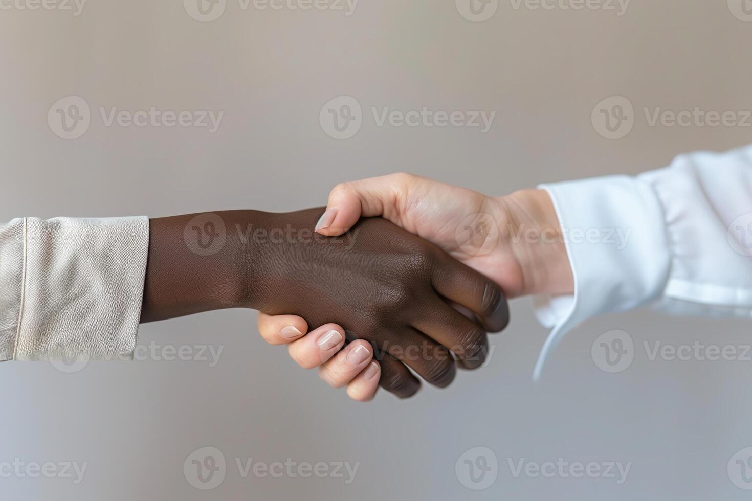 Interracial handshake, unity in diversity. Multiracial businessmen securing a partnership. photo
