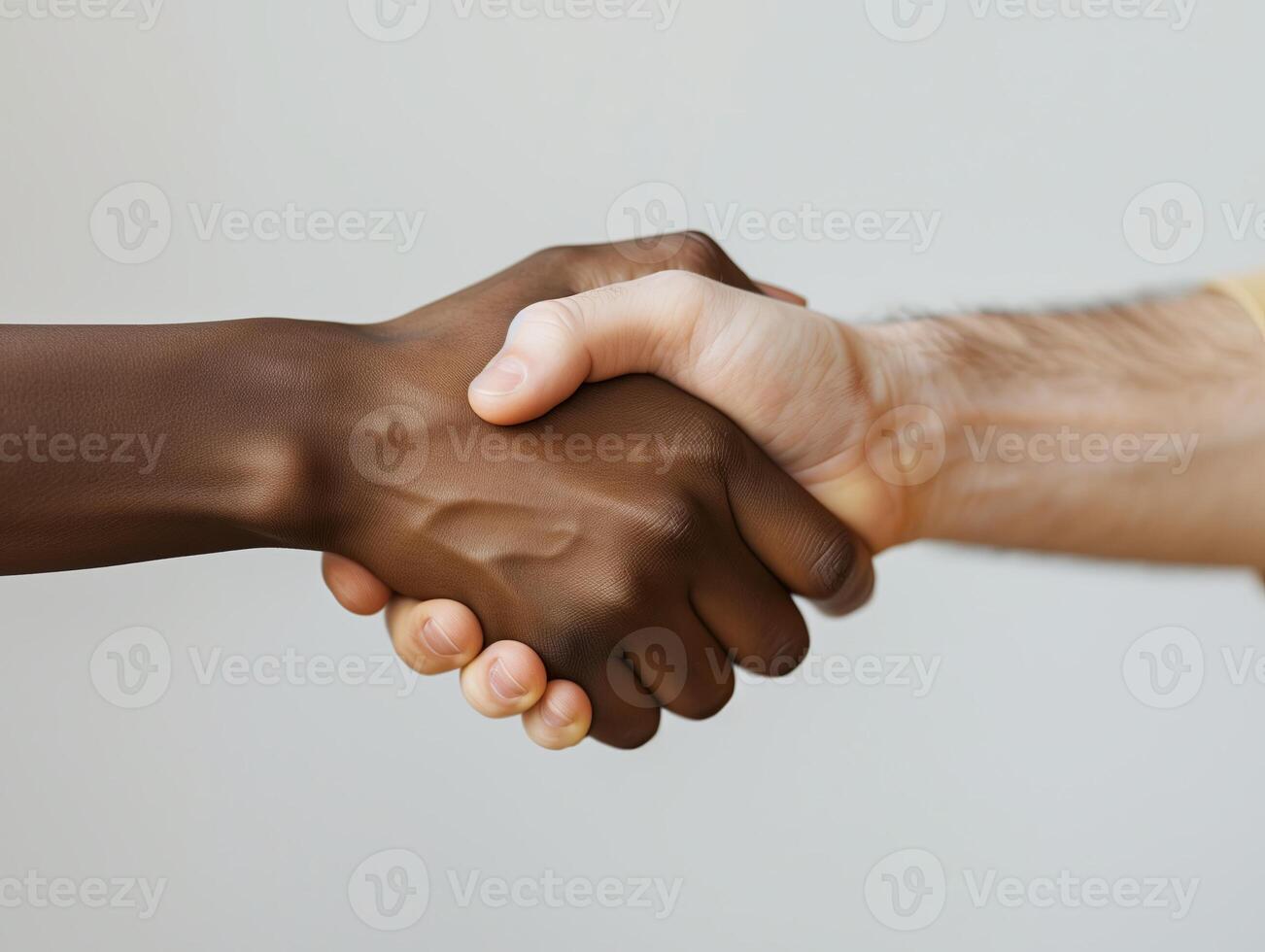 Interracial handshake, friendship and unity, professional business agreement. Diversity and teamwork photo