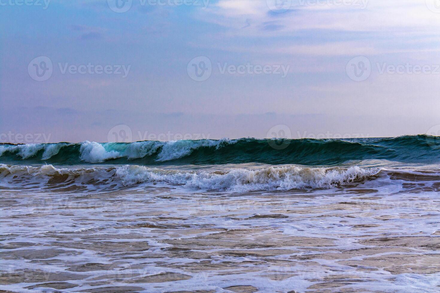 Beautiful landscape panorama strong waves Bentota Beach on Sri Lanka. photo