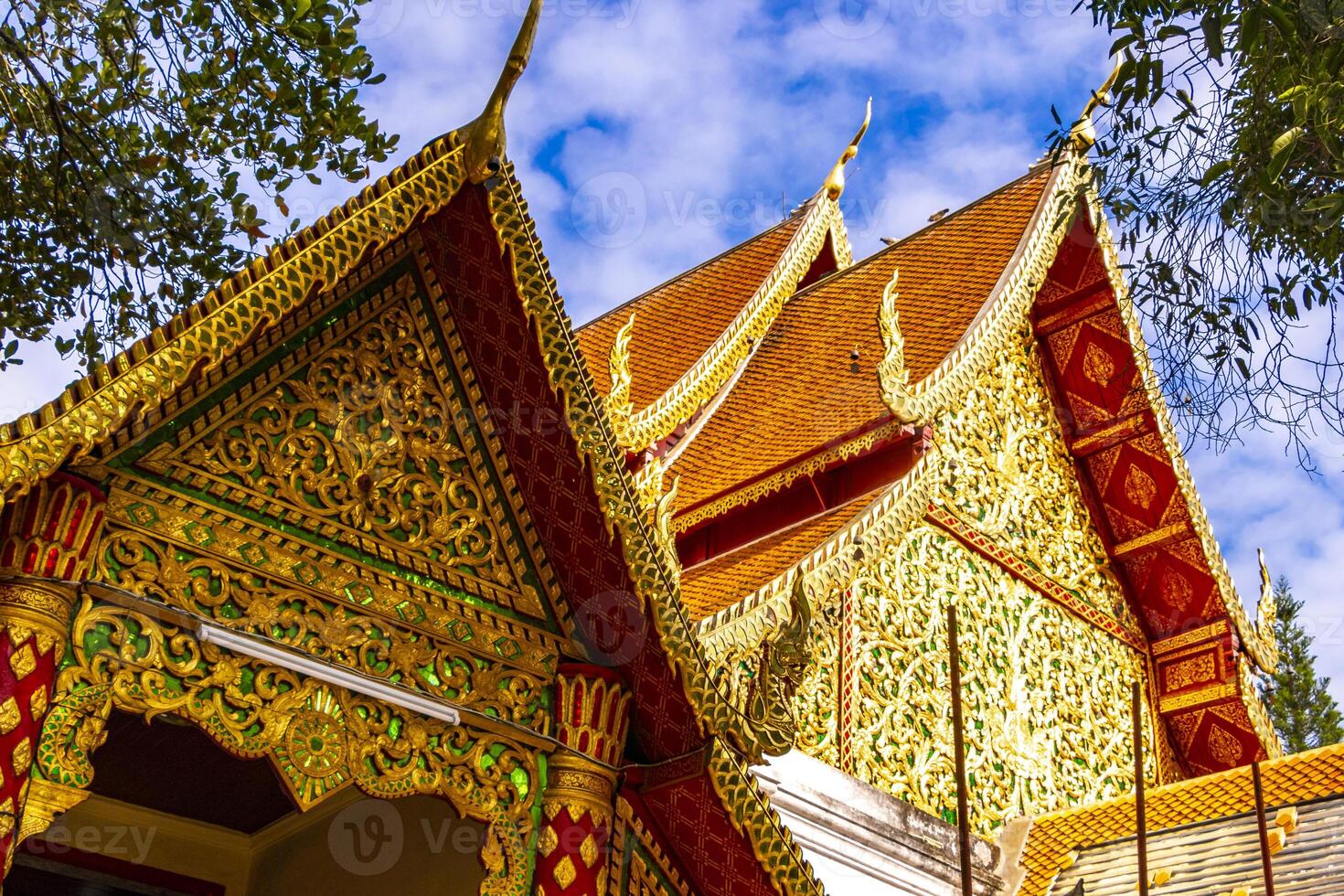 Golden Wat Phra That Doi Suthep temple building Chiang Mai Thailand. photo