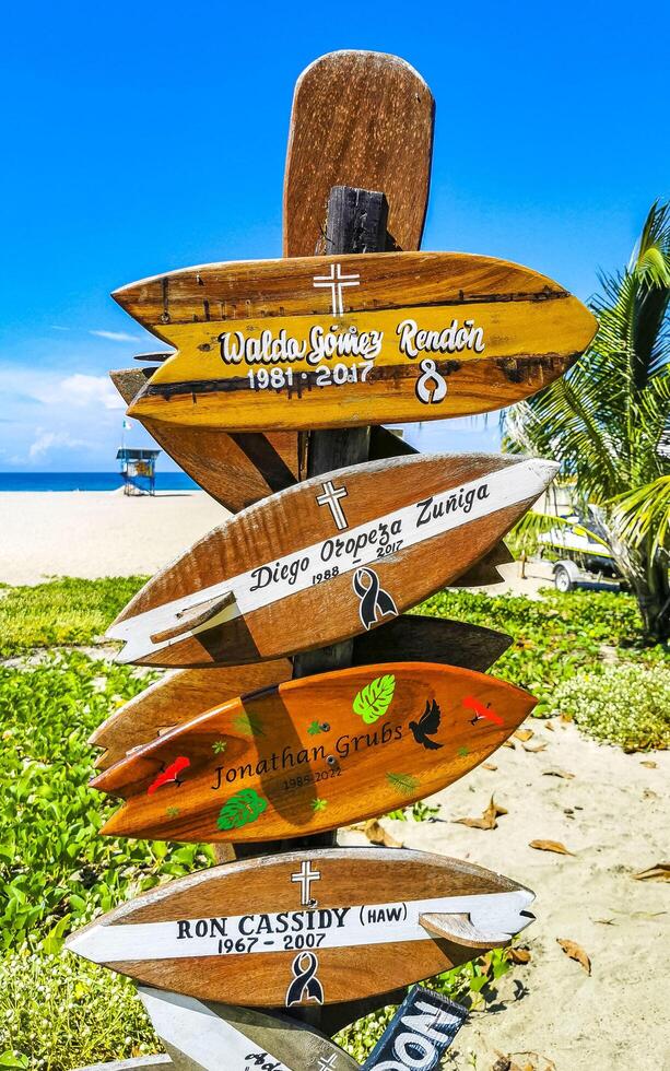 Puerto Escondido Oaxaca Mexico 2022 Advertising sign on surfboard surf board in Puerto Escondido Mexico. photo