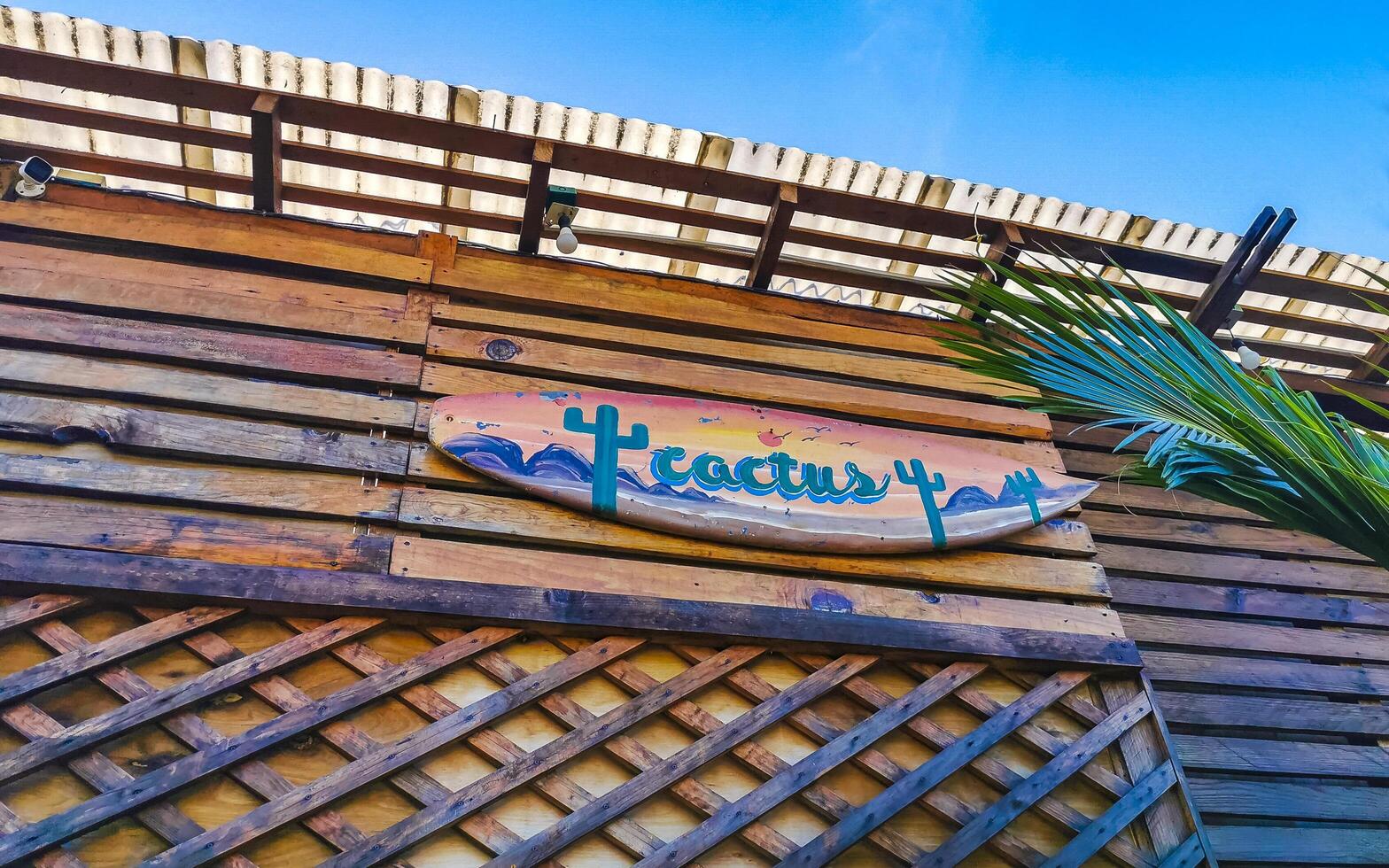 Puerto Escondido Oaxaca Mexico 2022 Advertising sign on surfboard surf board in Puerto Escondido Mexico. photo