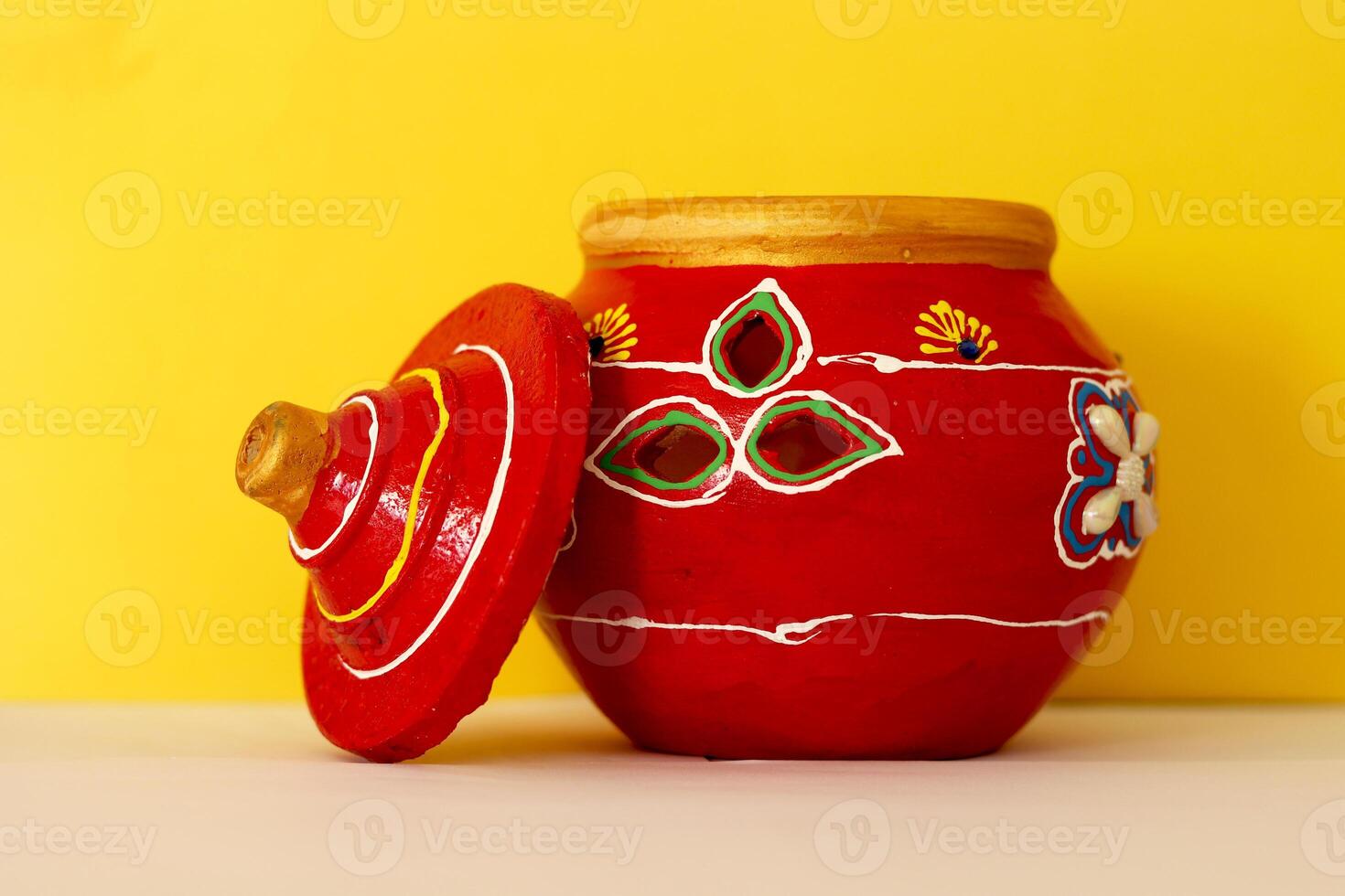 Navratri Festival earthen clay pot. known as Garba is worshipped religiously. also lighting up a diya and place inside the pot. popular festival specially in Gujarat. photo