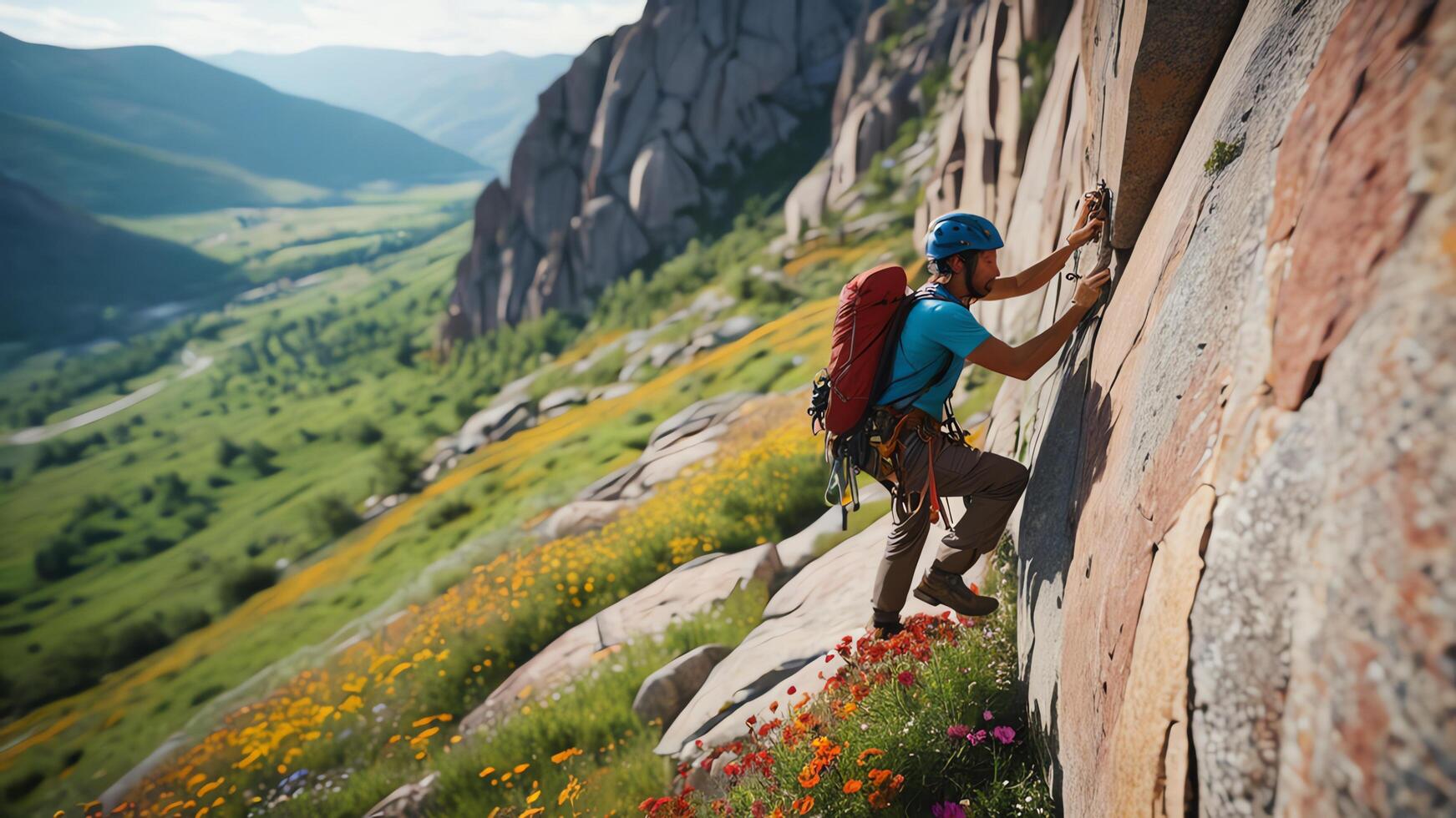 rock climber is climbing a cliff photo
