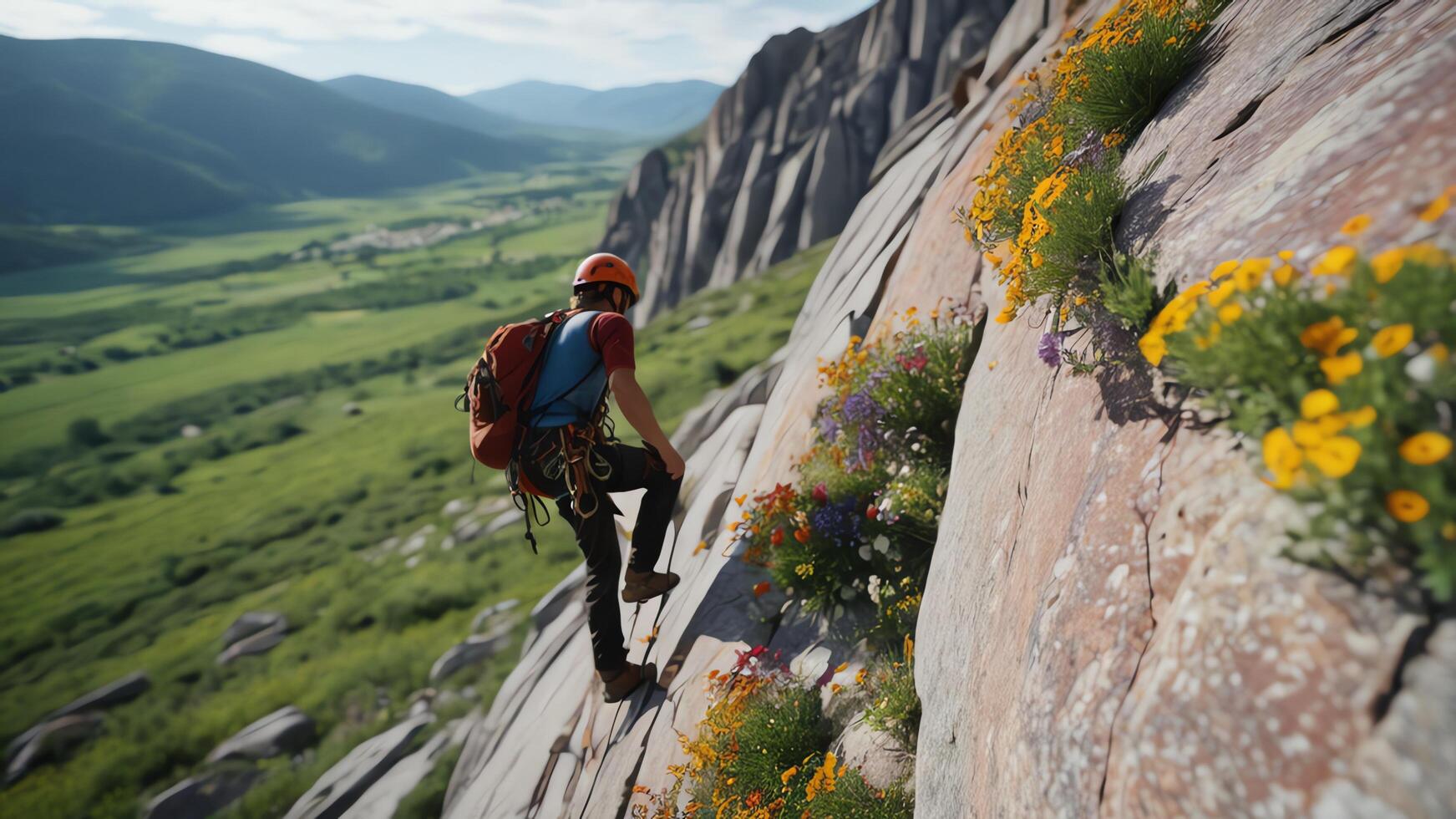 rock climber is climbing a cliff photo