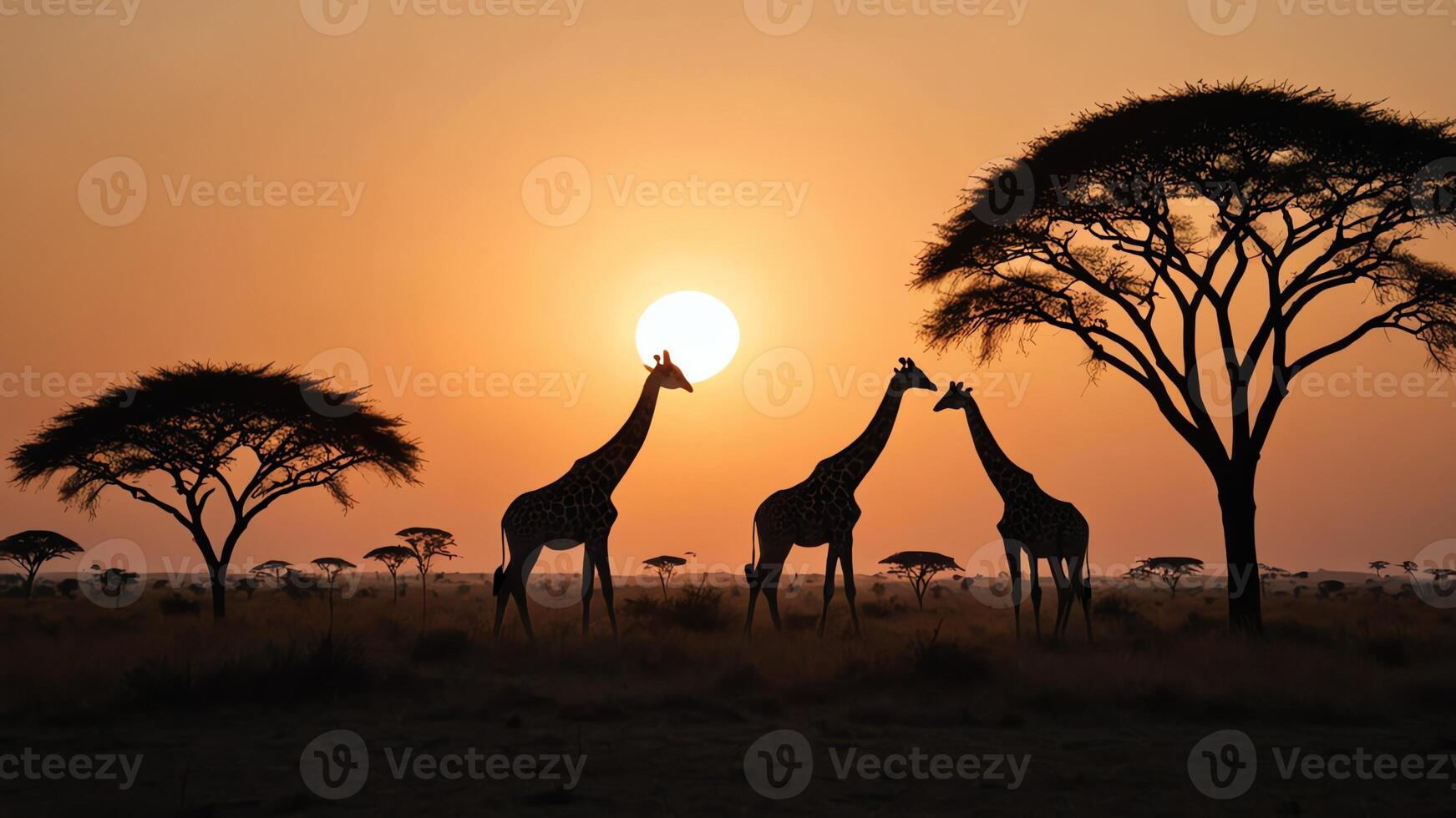 giraffes at sunset in africa photo