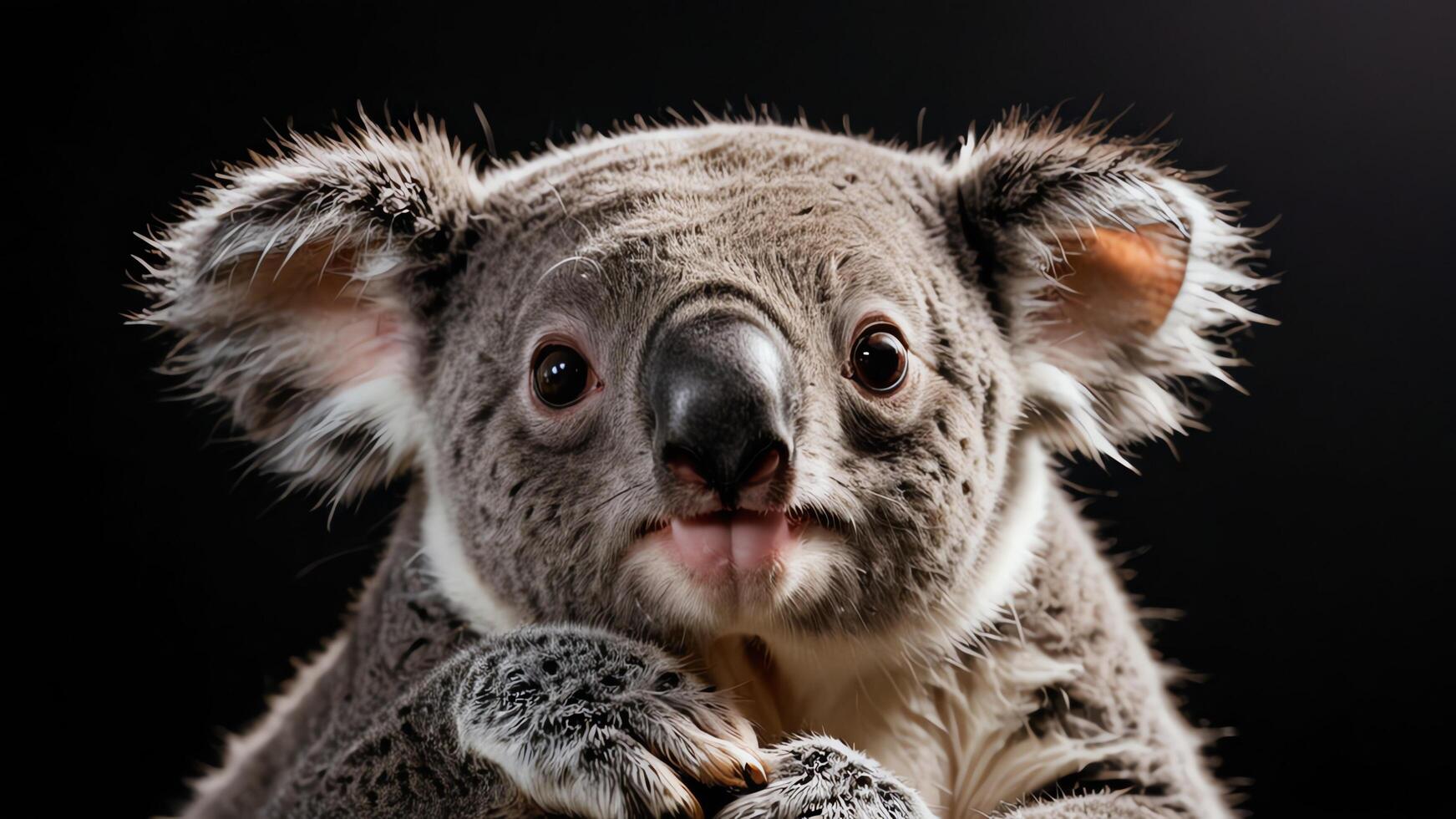 cute koala animal on a black background photo