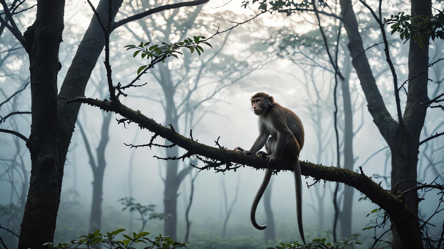 monkey animal with amazing jungle landscape photo