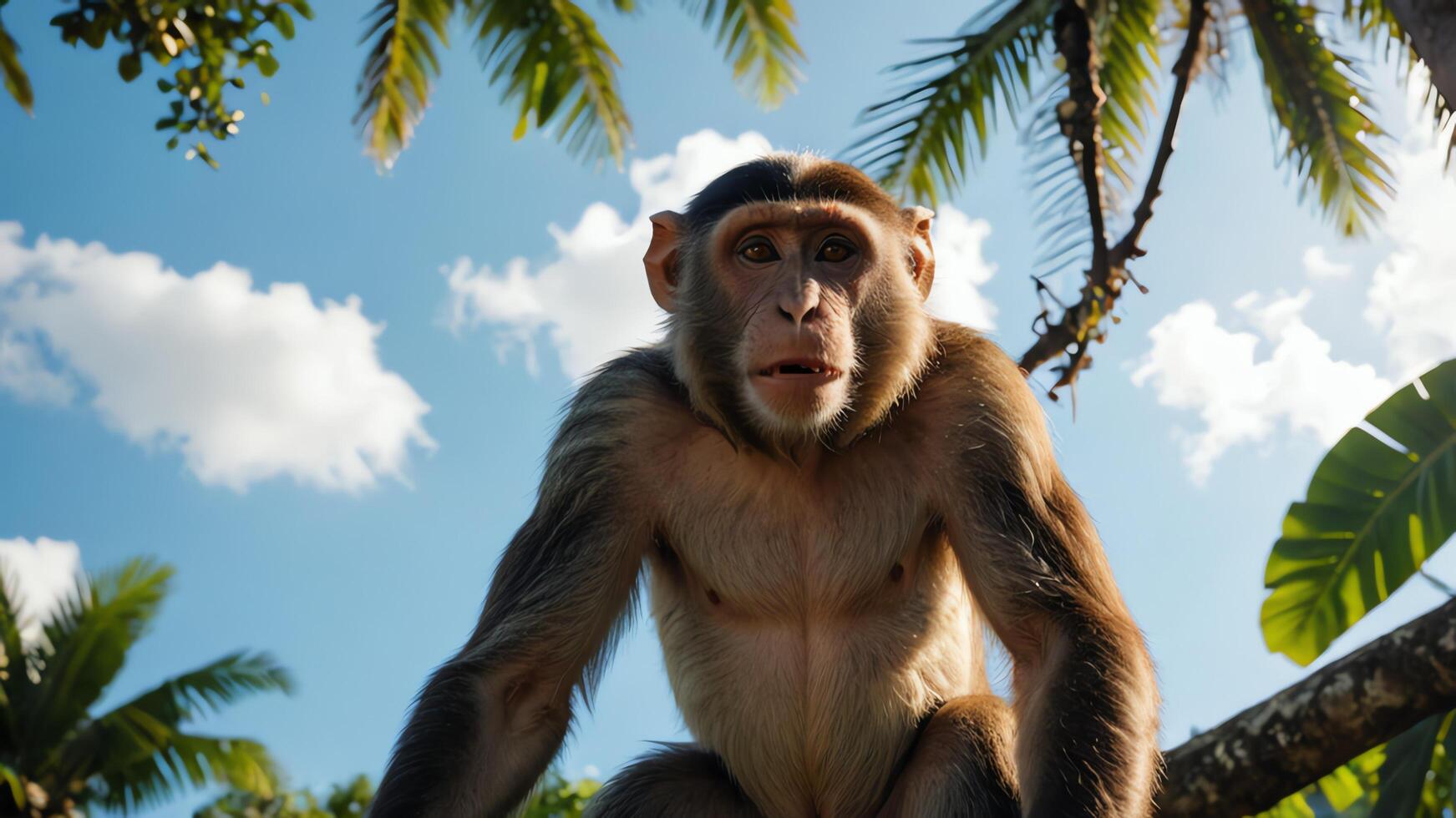 monkey, close up animal portrait with amazing jungle landscape photo