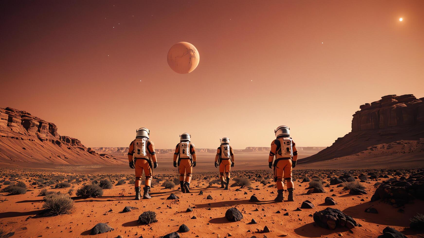 astronauta paisaje en planeta Marte foto