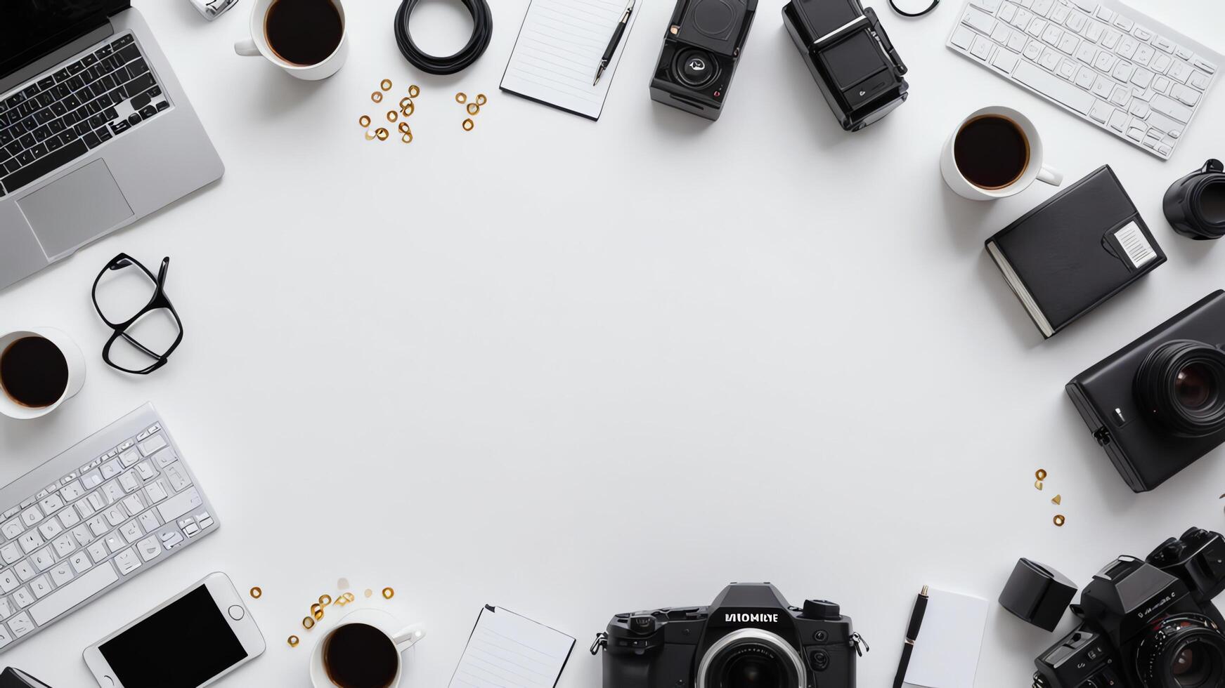 items on white table, background design random objects on table photo