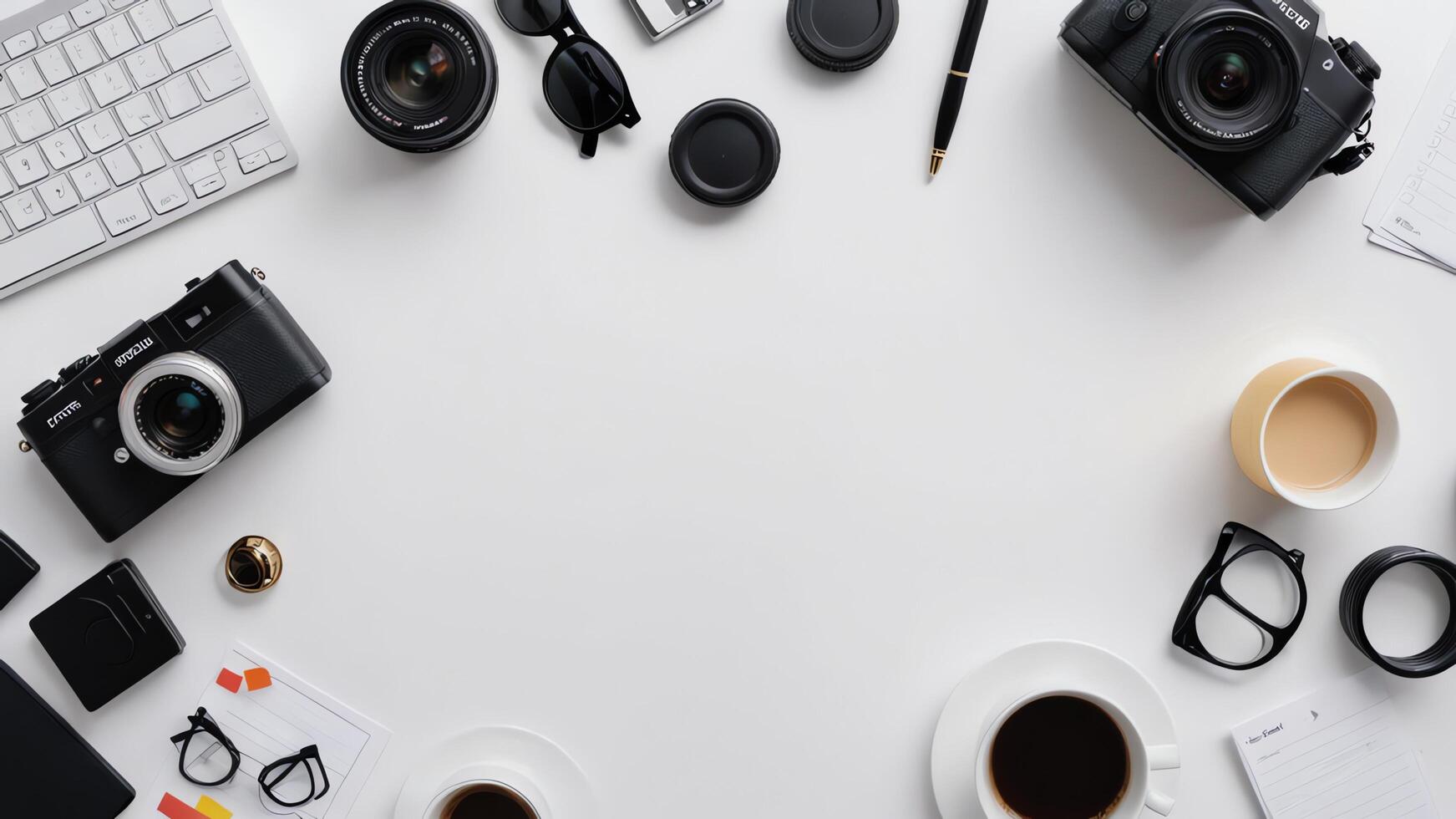 items on white table, background design random objects on table photo