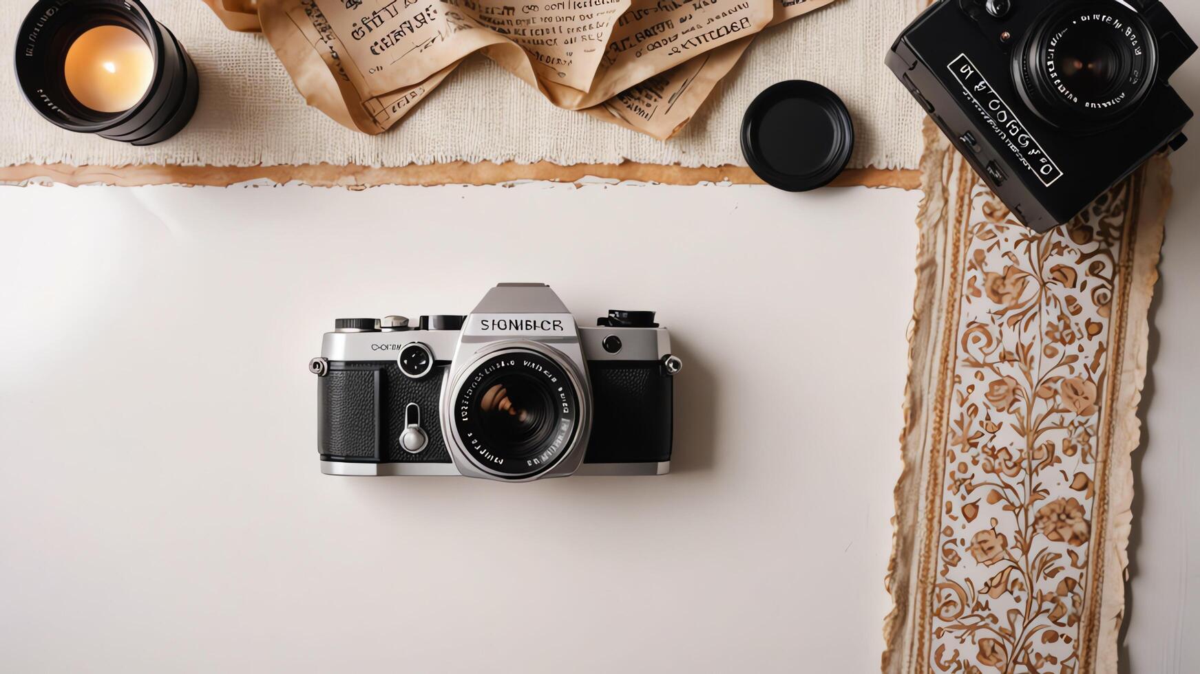 items on white table, background design random objects on table photo