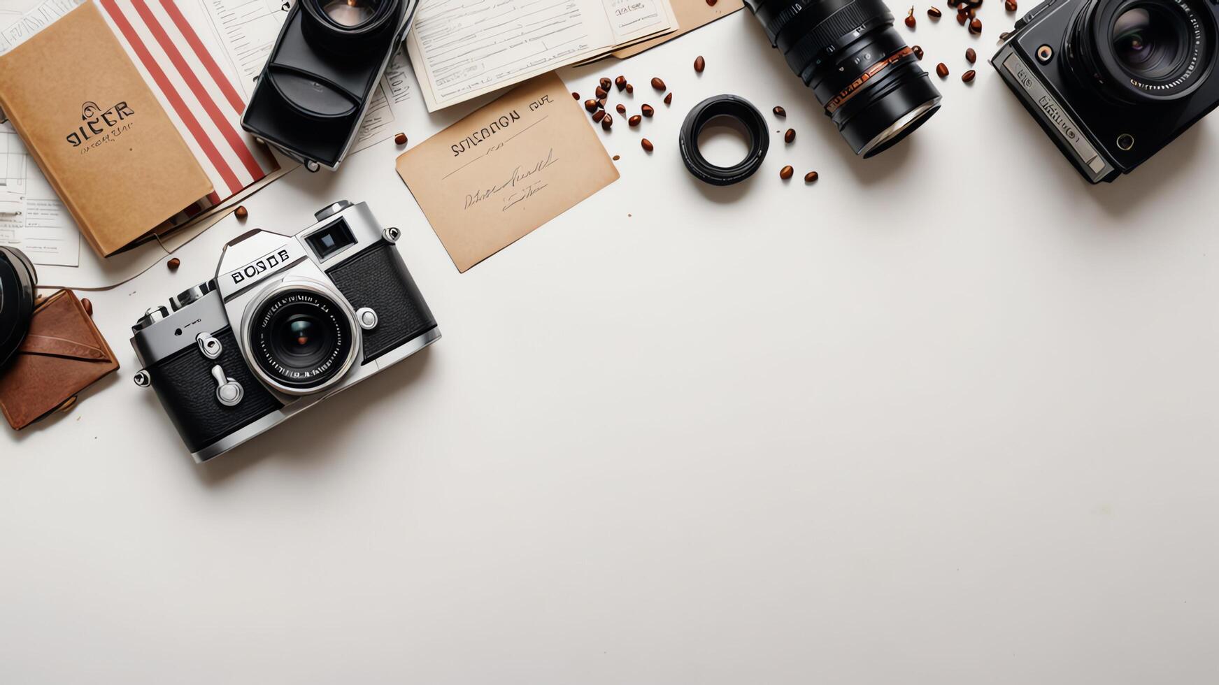 items on white table, background design random objects on table photo