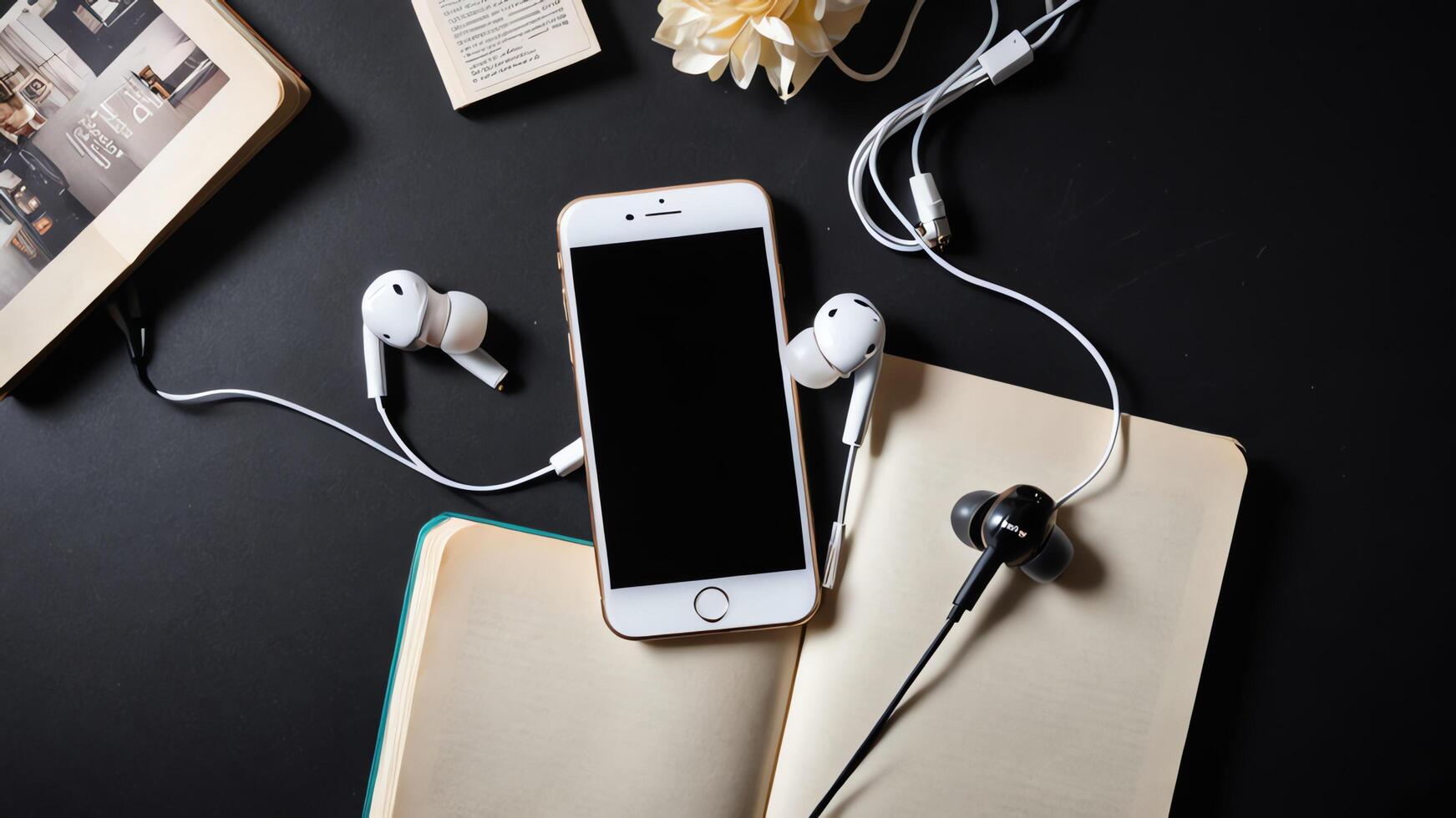 items on black table, background design of random objects on table photo