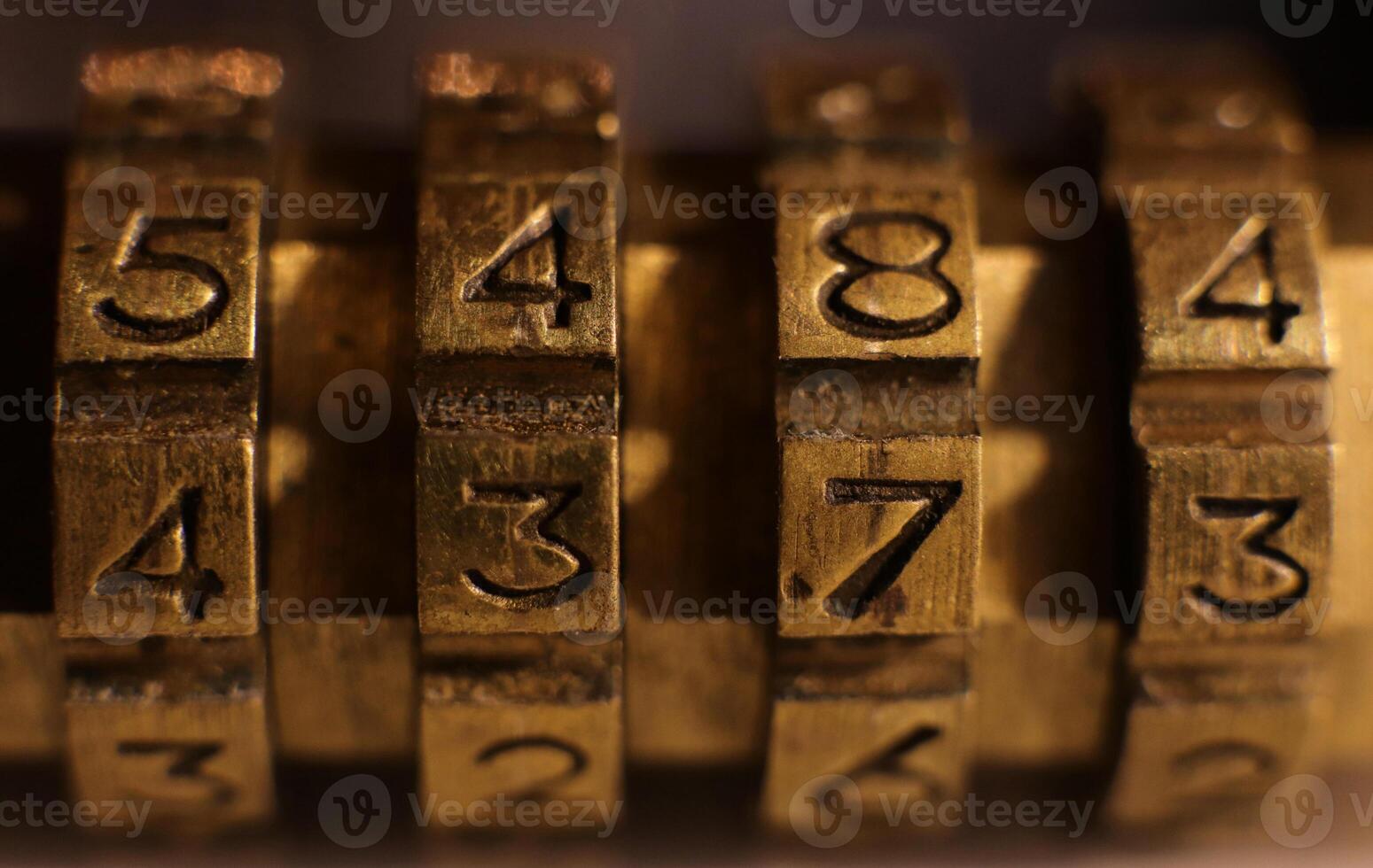 Retro Bronze Lock Number Combination. Shiny Vintage Codes. photo