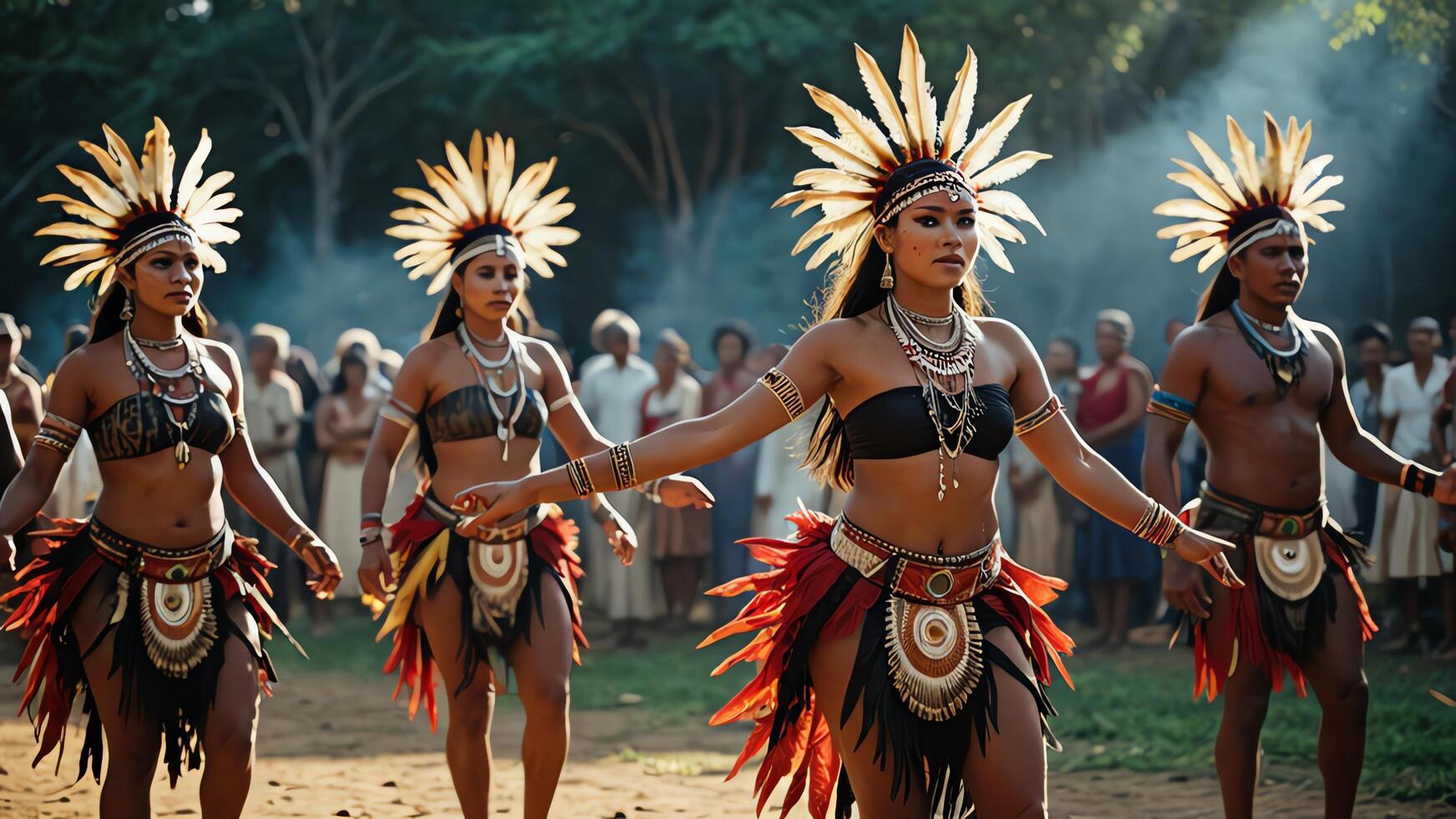 a group of women in traditional inland tribal clothing, dancing in a village celebration photo