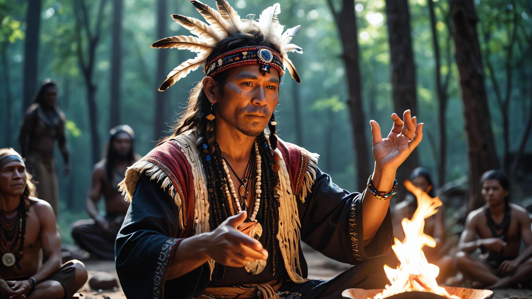 The tribal chief is carrying out a ritual of traditional inland tribal beliefs photo