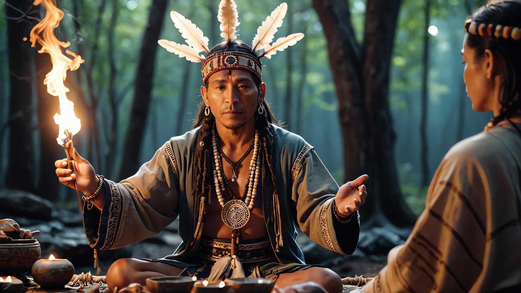 The tribal chief is carrying out a ritual of traditional inland tribal beliefs photo