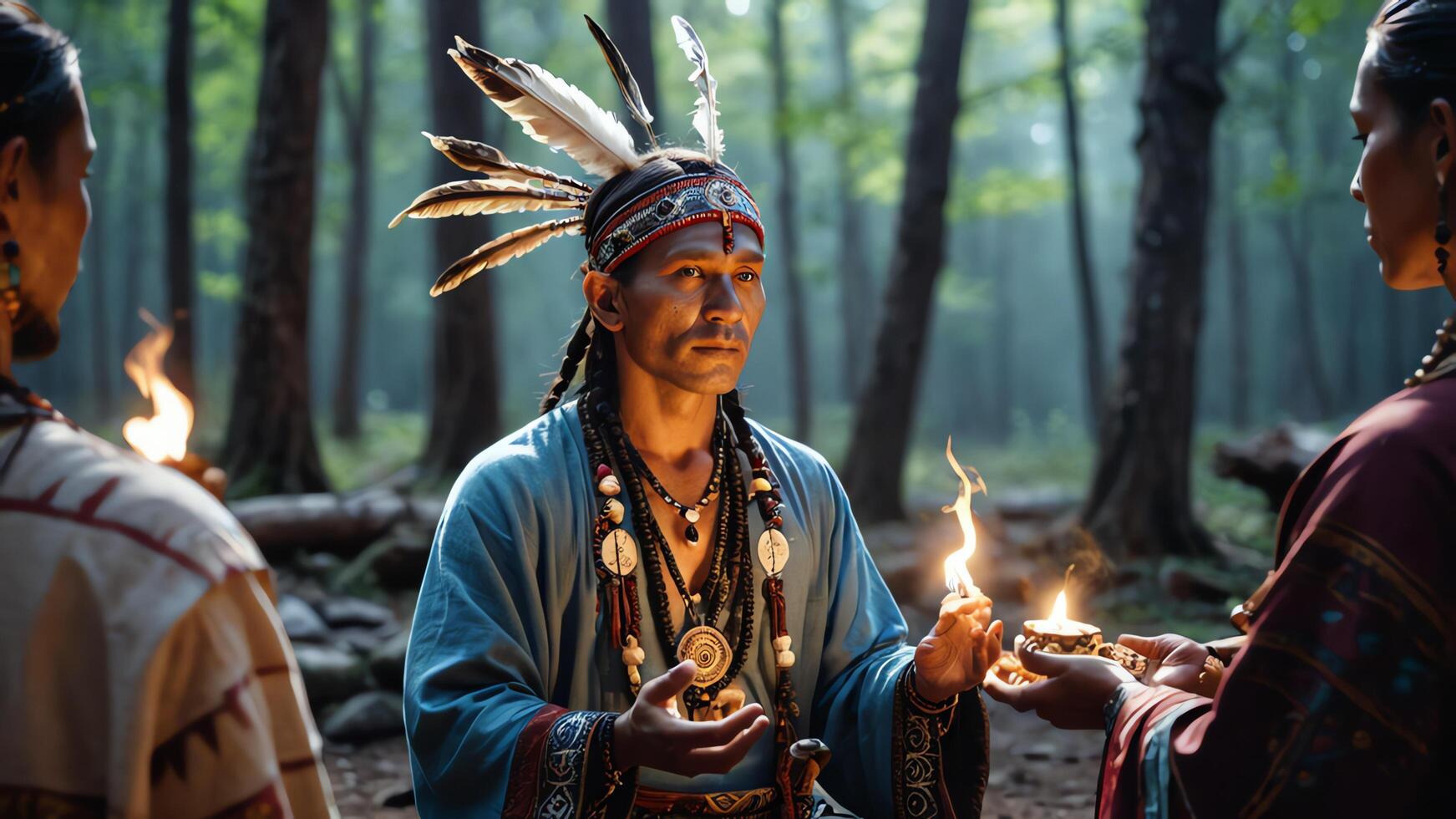 The tribal chief is carrying out a ritual of traditional inland tribal beliefs photo