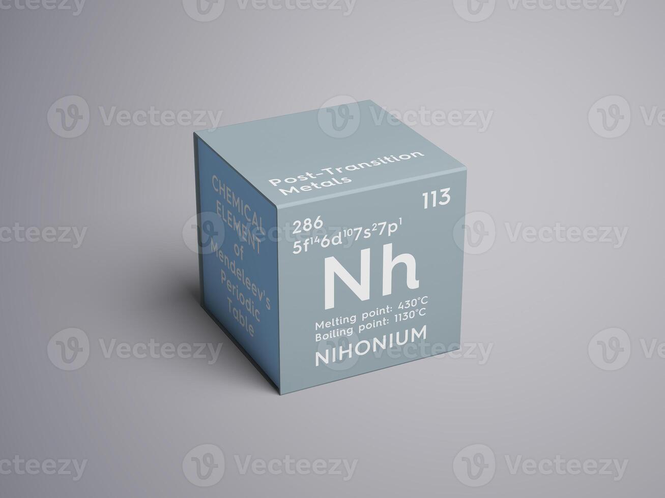 Nihonium. Post-transition metals. Chemical Element of Mendeleev's Periodic Table. 3D illustration. photo