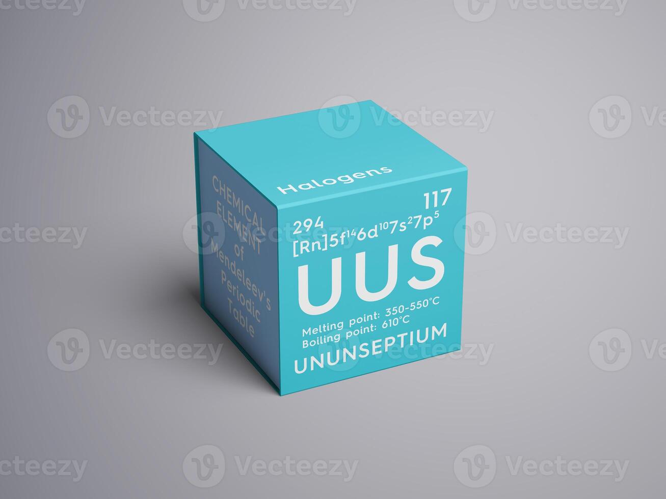 Ununseptium. Halogens. Chemical Element of Mendeleev's Periodic Table.. 3D illustration. photo