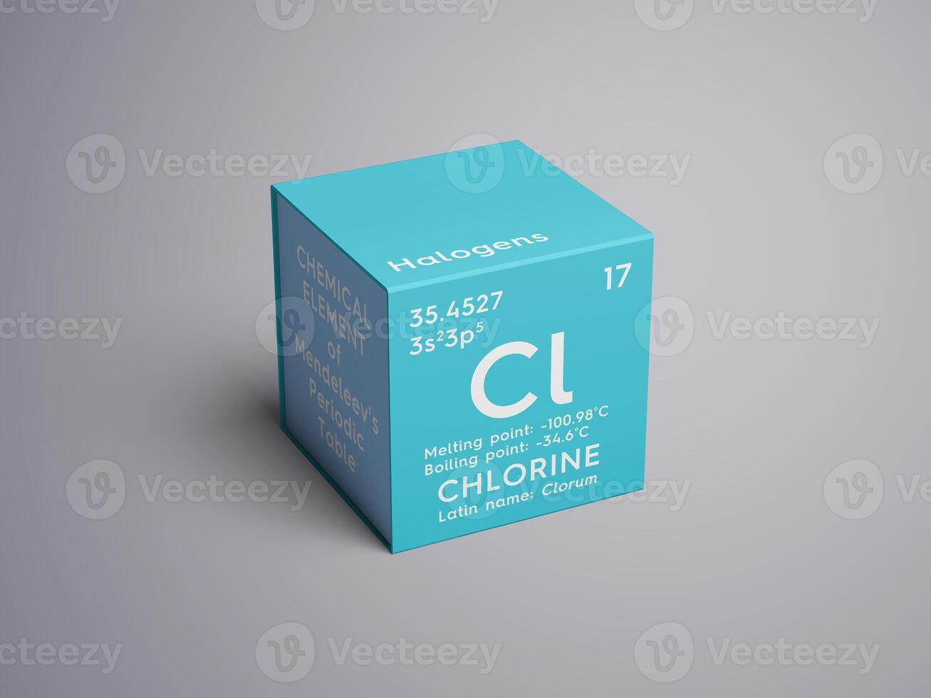 Chlorine. Clorum. Halogens. Chemical Element of Mendeleev's Periodic Table 3D illustration. photo