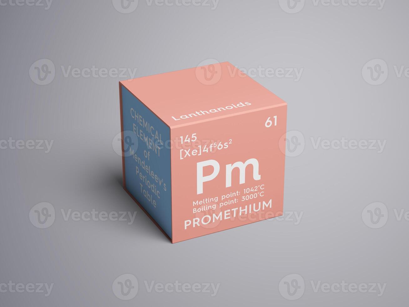 Promethium. Lanthanoids. Chemical Element of Mendeleev's Periodic Table. 3D illustration. photo