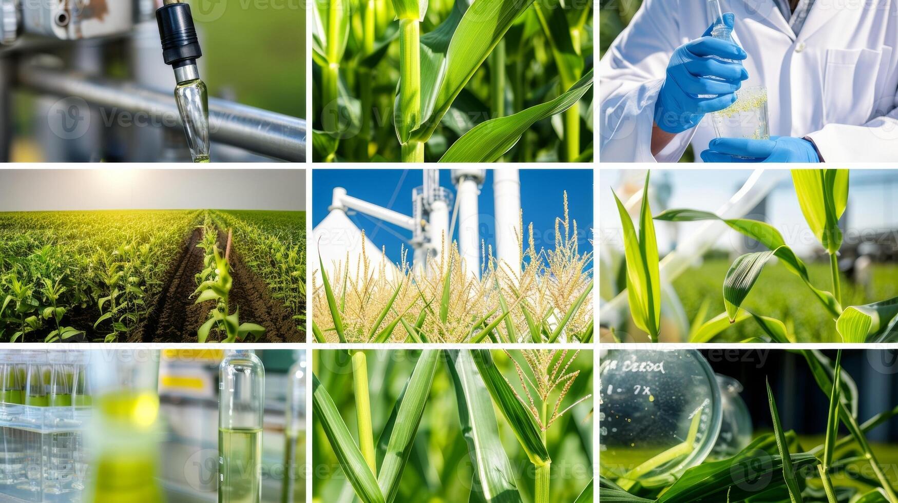 A collage of images showcasing the versatility of biorefineries from producing biofuels and bioplastics to creating renewable chemicals and materials. The images range from fields photo
