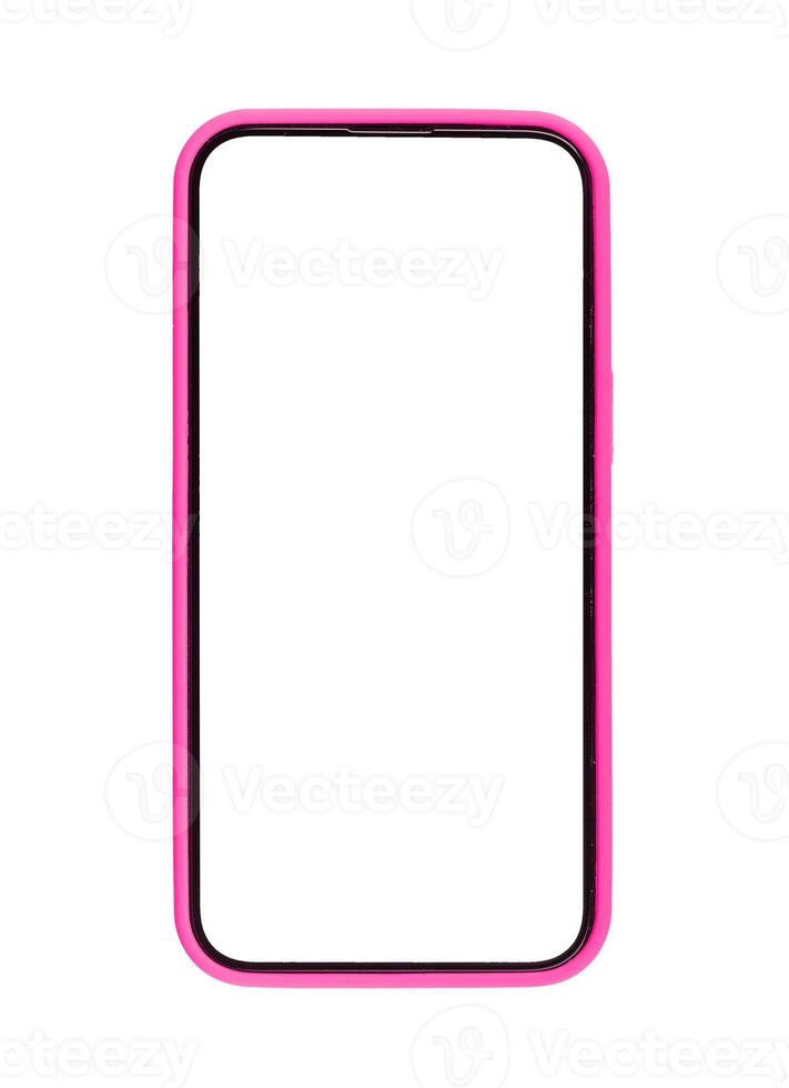 Phone mockup with white screen, case design. Modern smartphone, empty clear frame, digital photo
