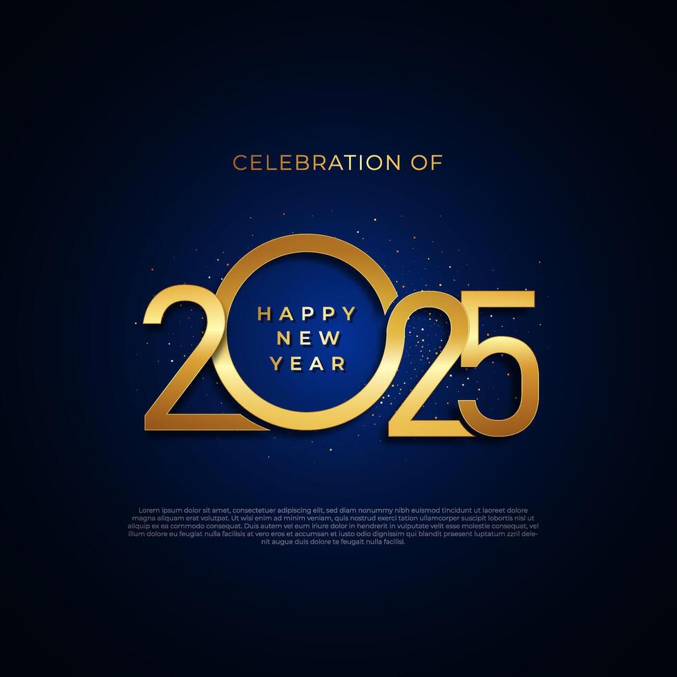 Luxurious design of 2025 New Year greeting card in gold with a dark blue background vector
