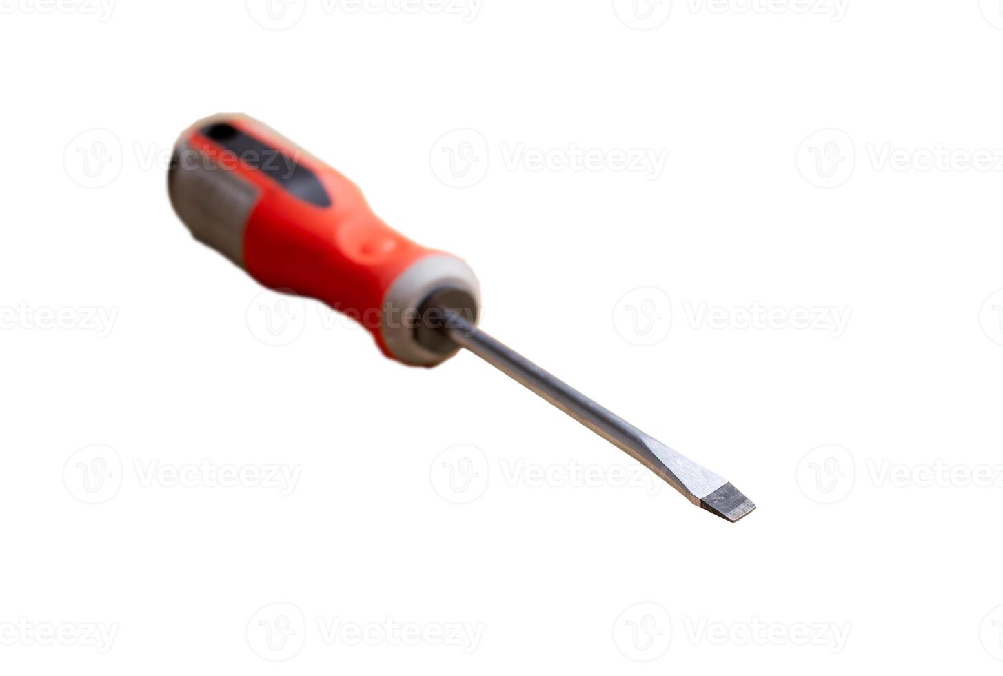 Isolated screwdriver tool for screws. Maintenance, repair driver. White background toolkit for home. photo
