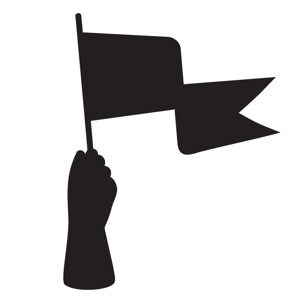 Hand with flag. Black silhouette hand drawing. vector