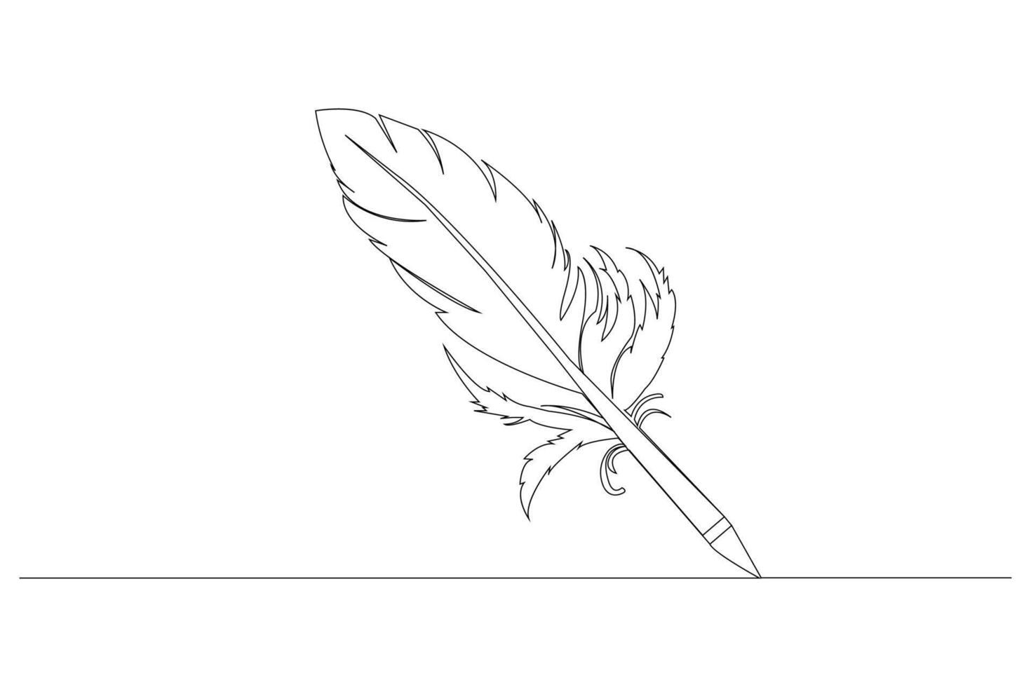 Continuous line art of feather pen. Feather pen outline isolated on white background. vector