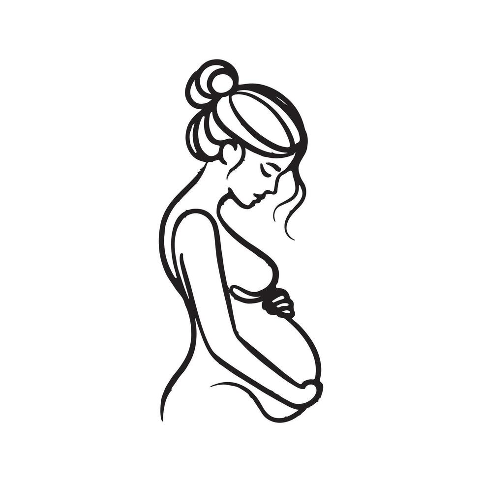 Continuous line drawing of pregnant woman. International mother's day minimalist design hand drawn line art isolated on white background. Happy Mother's Day theme. Line art pregnant woman, vector