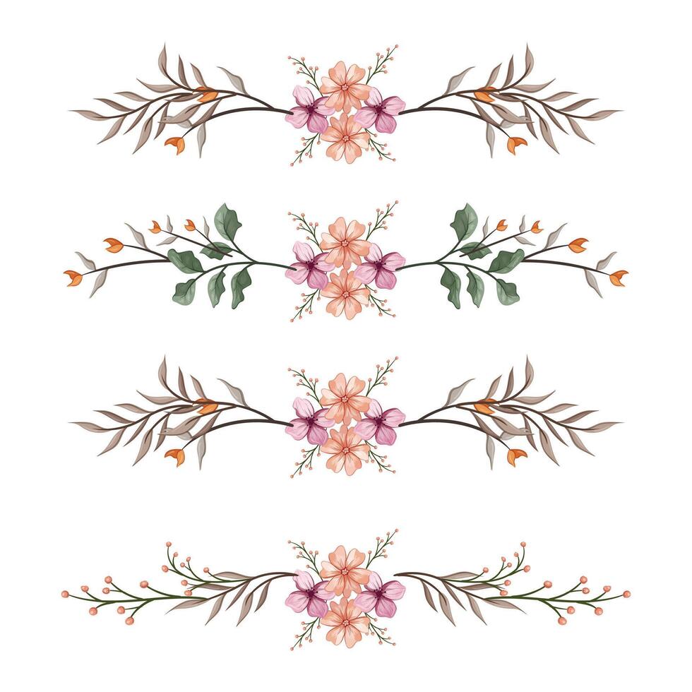 The Blooms Greenery Floral Foliage Ornament Corner Text Separator Elegance Framie for Invitations Card Template vector