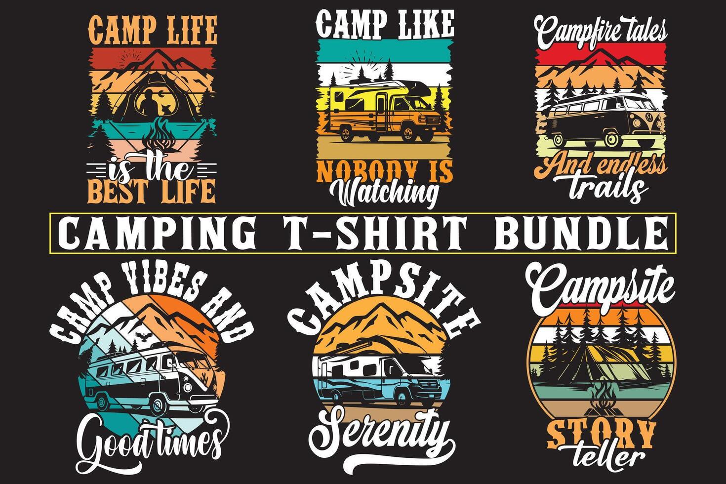 Camping t-shirt design bundle,camping t shirt design for print on demand vector