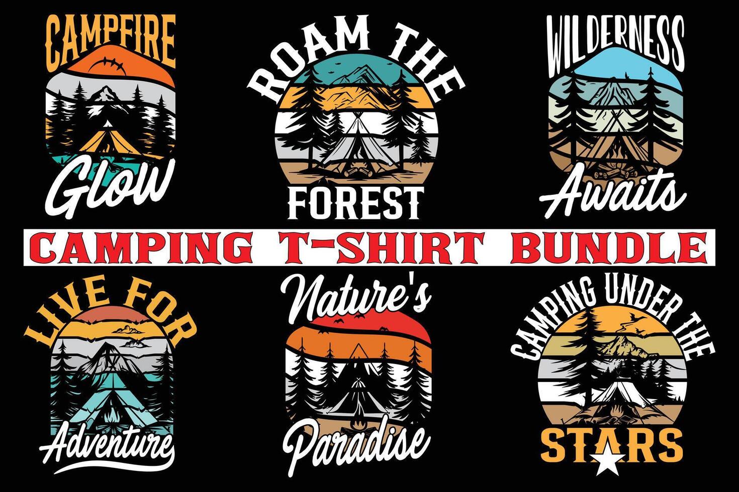 Camping t-shirt design bundle,camping t shirt design for print on demand vector