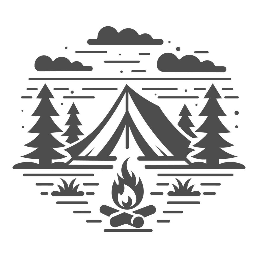 Camping in mountain. Adventure summer camping illustration. vector