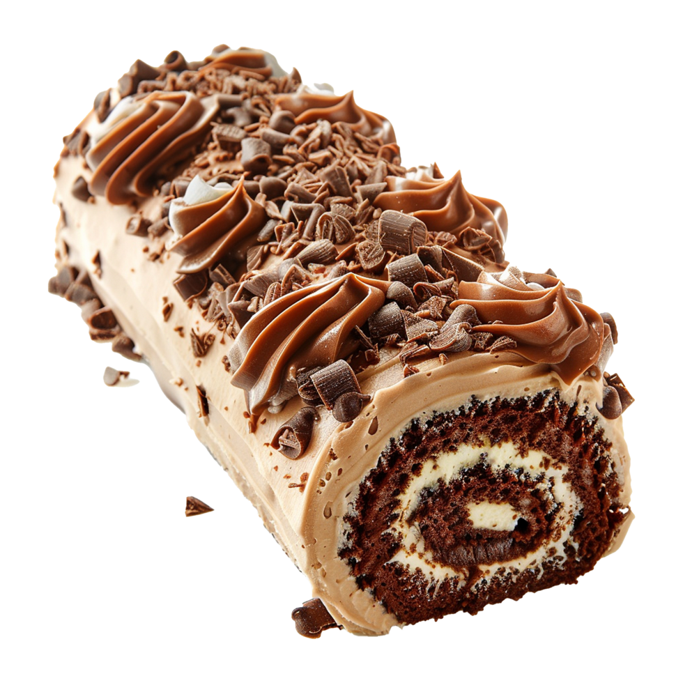 Chocolate cream swiss roll cake isolated on transparent background png