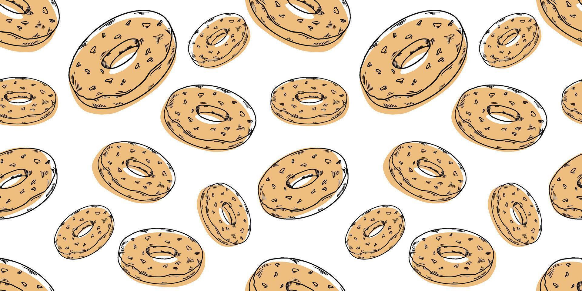 Line beige donuts pattern seamless, fextile, fabric, wrapping paper, wallpaper, cafe vector